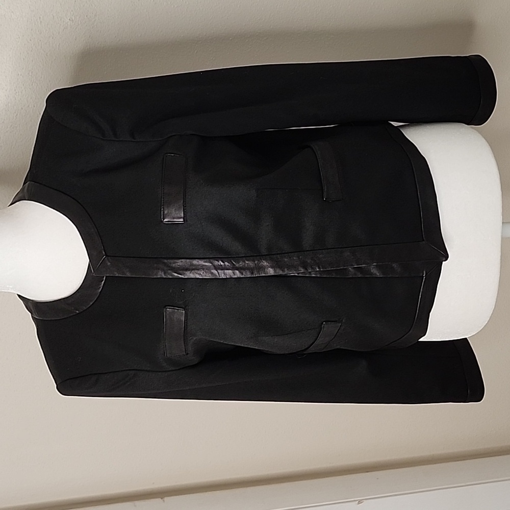 Black Blazer with Faux Leather Detail